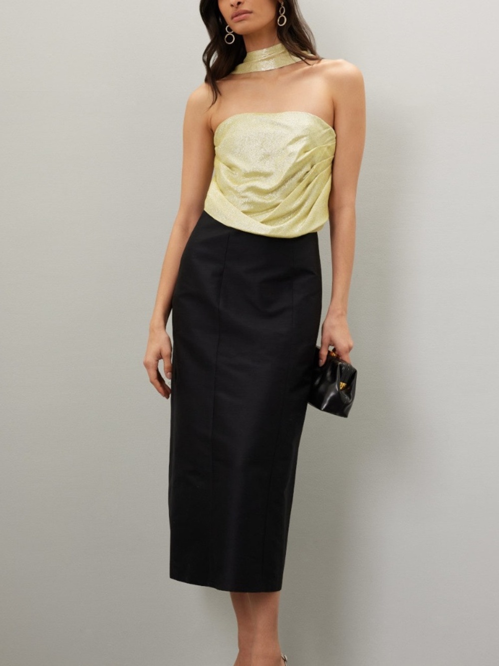 Rosie Assoulin Vampire Black Gold Crepe Midi Dress Metallic - Size 6